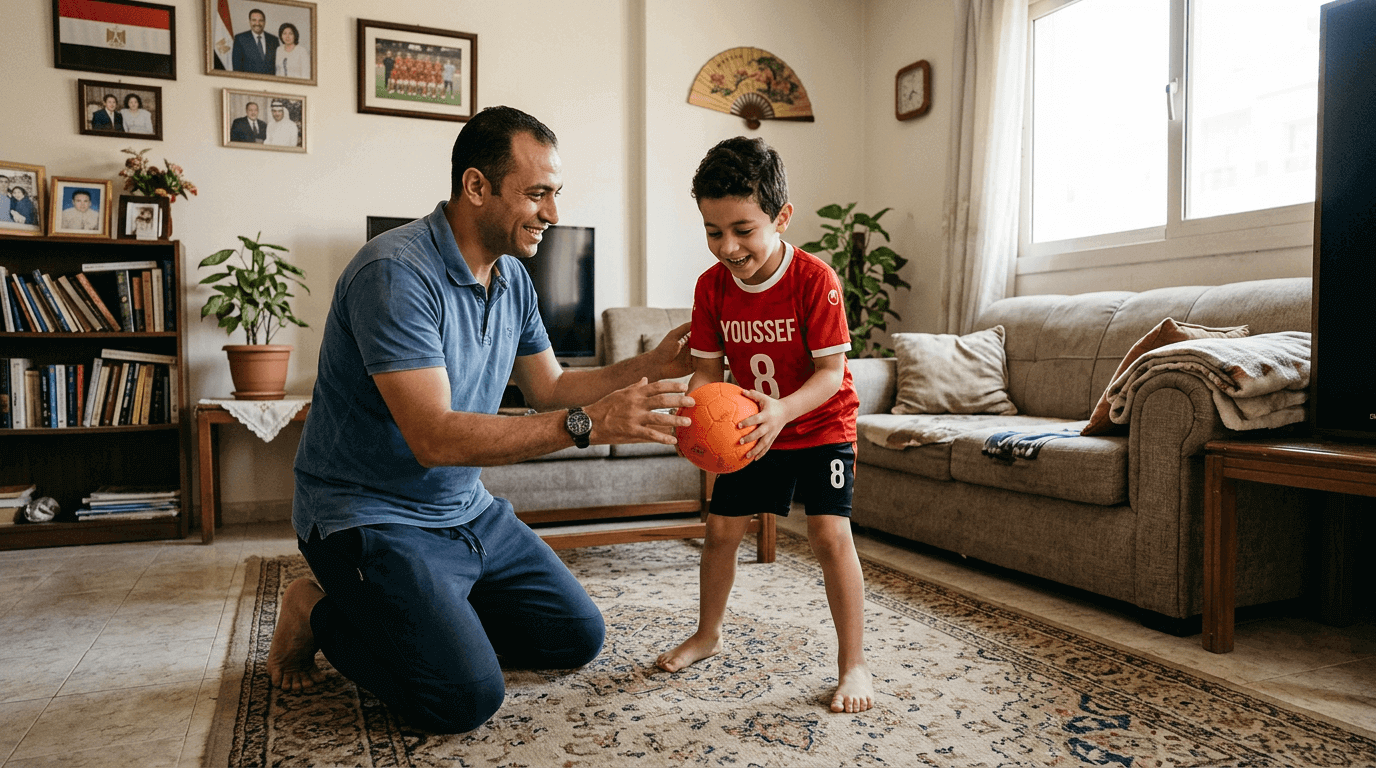 لاعب شاب يتدرّب على مهارات الكرة داخل صالة رياضية