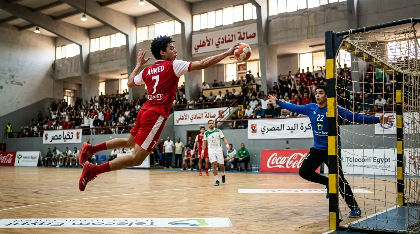 لاعب شاب يقفز للتصويب نحو المرمى خلال حصة تدريبية